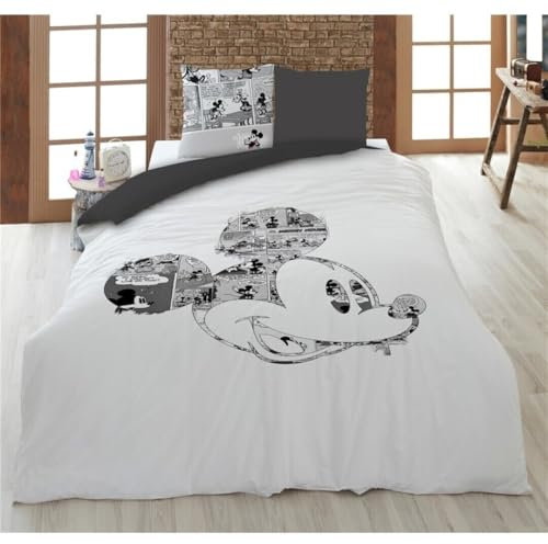 Disney Mickey Maus Bettwäsche 135x200 cm – Kinderbettwäsche mit Comic-Design – 100% Baumwolle – Kissenbezug 80x80 cm – klassisch & bequem