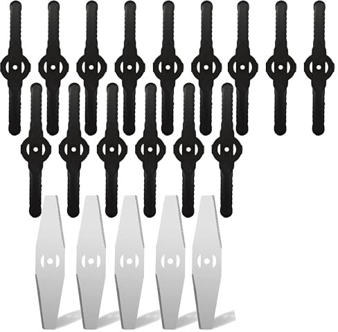 SEABABOO Ersatzklinge Rasentrimmer 20 Stück 150MM Φ 5MM Kunststoff Rasentrimmer-Klingen Und Metall-Rasentrimmer-Klingen Rasenmäherklinge Ersatz Universal für Rasentrimmer Zubehör