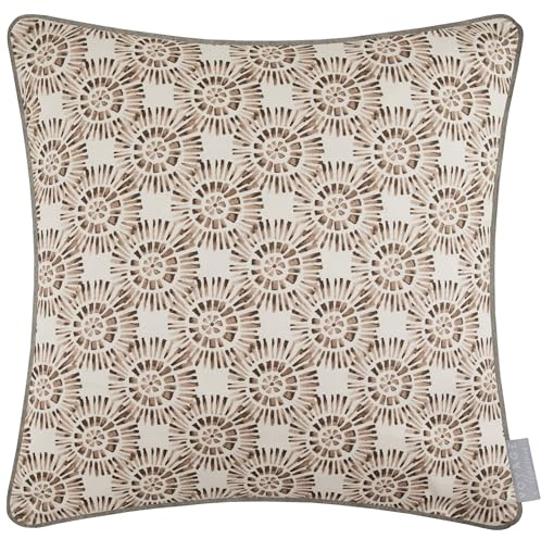 Voyage Maison Vali Feather Filled Cushion – Geometric Watercolour Block Print Cotton Luxury Décor (Stone - 43x43cm)