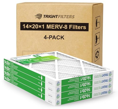 TRIGHTFILTERS 14x20x1 Air Filter 4 Pack, MERV 8 Filter Replacement | Dust & Allergy Defense, Durable Pleated Home HVAC AC Furnace Filters, Lightweight Compact Air Conditioner Filter Replacement
