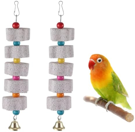 GXGM 2 Piezas de Juguete de Masticar para Pájaros, Piedra Mineral para Pico, Juguetes de Masticar con Campanas, para Loros, Periquitos, Perros de Caza, Lovebirds