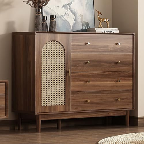Buffet En Rotin, Buffet Cuisine, Buffets Cannage, Meuble De Rangement D'appoint Avec Portes Et Tiroirs, Console En Bois for Cuisine, Salon, Entrée, Couloir, Buffets Bois Massif(E---140CM/55.12in)