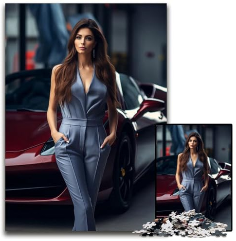 Schönes Mädchen und Ferrari 1000 teiliges Puzzle für Erwachsene anspruchsvolle Puzzles Familienspielabend Spaß DIY dekoratives Kunstwerk 1000 Teile (38x26cm)
