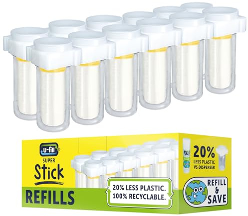 Super Stick Refills for U-Fill Refillable Glue Sticks, Eco-Friendly, Child Safe & Non-Toxic Craft Glue for Arts & Crafts Activities and School & Office Supplies, 12 x 21g