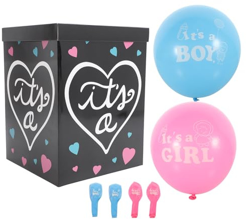 SKISUNO Gender Reveal Kasten aus Papier mit Ballons 30X30X40cm Schwarze Geschlechtsenthüllung für Babyparty Dekoration