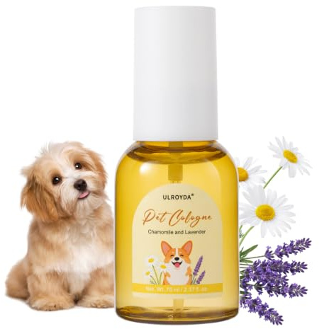 ulroyda Hundeparfüm – Lavendel & Kamille Duft, Beruhigendes Parfum Spray für Hunde und Katzen, Deodorierendes Fellpflegespray gegen Gerüche, Leicht & Nicht klebend, Hundepflege, 70 ml