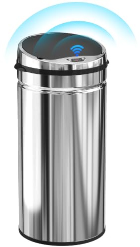 HOMCOM 42L Sensor Bin with Quiet Soft-Close Lid Kitchen Home Office Silver | Automatic Touchless Motion Sensor Rubbish Bin, Fingerprint Resistant Stainless Steel, Hygienic Use
