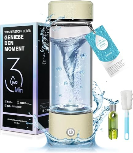 IUHFSIFS 2026 Wasserstoff Wasserflasche【Aktivkohlefilter entfernt 99% Chlorgeruch】10.000+ Zyklen 1680ppb in 3 Minuten, Trägt zur natürlichen Vitalität Bei, für Büro，für Sport & Reisen