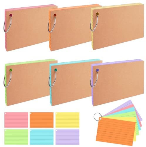 Ensemble 6 Pièces Flash Cards A8,Fiche Bristol,Fiches Perforées,Cartes Flash de Vocabulaire,Carte Couleu,Cartes D'apprentissage de Revision,Flashcards Feuilles de Suivi,D'étude en Papier Carte