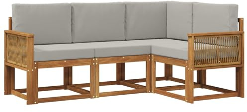 vidaXL Outdoor-Sofagarnitur 4 pcs Natürlich und Hellgrau Polyester, Garten, modernes Sofa für draußen, Elegante Lounge, strapazierfähige Möbel für Terrasse und Patio