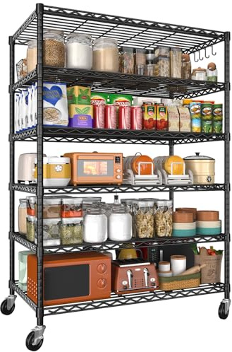 Storage Shelves 6 Tier Sturdy Metal Garage Shelving Unit with Wheels