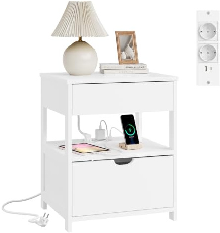 SoBuy Nachttisch 4-in-1 Ladefunktion mit Schublade & Ablage, 45x38x55,5cm | Nachtschrank Beistelltisch für Schlafzimmer Wohnzimmer, ideal für Jugendliche & Erwachsene, weiss, FRG258-II-E-W