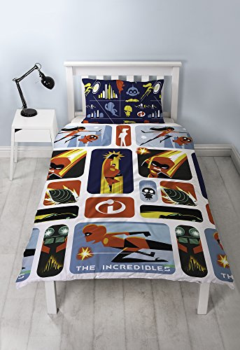 Disney The Incredibles 2 Single Duvet Cover | Reversible Retro Two Sided Design | Kids Bedding Set Includes Matching Pillow Case