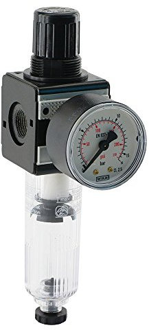 Fittingstore - Filterregler Baureihe 1, bis 1600 l/min - Druckluftregler Druckminderer Wasserabscheider (Halbautomatisch - G 1/4, Einstellbereich: 0,5 bis 16 bar)