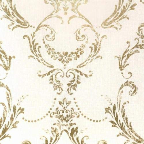 Fine Decor FD25038 - Tempus Luxury Damask White Gold Wallpaper