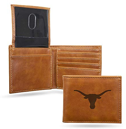 Rico Industries Texas Longhorns Geldbörse mit Lasergravur, schlankes Design, tolles Geschenk, Braun
