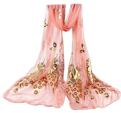 YWLINK Zartes Damen Retro Mehrfarbig Pfau Weiche UmschlagtüCher Frauen Langer Wraps Schals KostüM Accessoires (A Rosa)