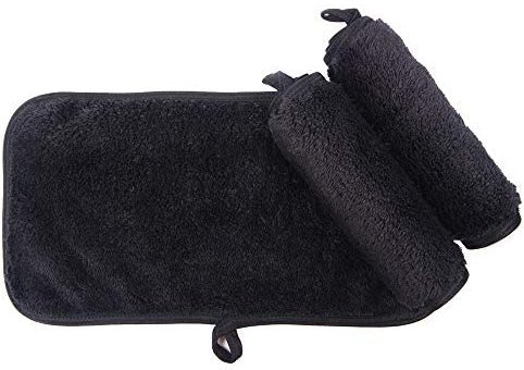 KinHwa Waschlappen Frottee 3 Stück Make-Up Entferner Tuch Mikrofaser Abschminktücher weiche & saugstarke Gesichtsreinigungstücher wiederverwendbar & waschbar fusselfrei & luxuriös Schwarz 15cm x 30cm