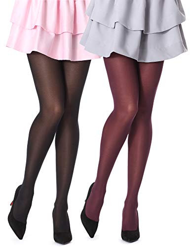 Bellivalini Damen Strumpfhose Mikrofaser 2 Pack 60 DEN BLVFI1002 (Schwarz/Bordeaux (2Pack), M (Herstellergröße: 3))
