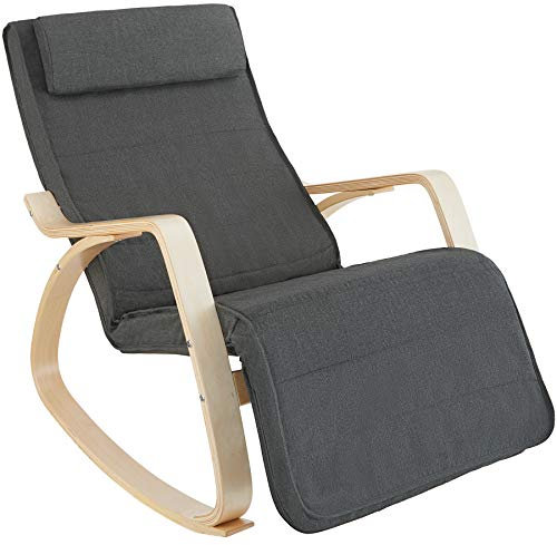 TecTake® Fauteuil à Bascule avec Accoudoirs & Repose Pieds Réglable en 5X Rocking Chair Fauteuil Relax rembourée Cadre en Bois Fauteuil Salon Veranda, Chaise Ergonomique idéal Détente, Allaitement