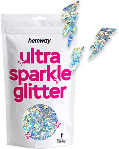 Hemway Ultra Sparkle Glitter - Lightning | Silver Holographic Metallic Flake Sequins for Resin & Epoxy Crafts | Craft Supplies for Tumblers, Festival, Face, Body, Eye & Nail Art Decoration | 50 g