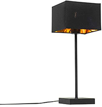 Qazqa - Moderne Tischlampe schwarzer Stoffschirm schwarz mit Gold I Messing - VT 1 I Wohnzimmer I Schlafzimmer - Textil Quadratisch - LED geeignet E27