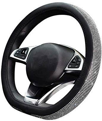 iSpchen Lenkradbezug Glitzer lenkradabdeckung Universal 38CM Auto Lenkradhülle Lenkrad Abdeckung PU-Leder lenkradschutz Abdeckung mit Strasssteinen Auto Lenkradschoner Schwarz für Damen und Mädchen
