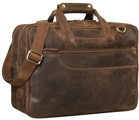 STILORD 'Astor' Große Lehrertasche Leder für Herren Damen Vintage Aktentasche XL Businesstasche Umhängetasche für breite A4 Ordner Laptop Trolley Aufsteckbar, Farbe:zamora - braun