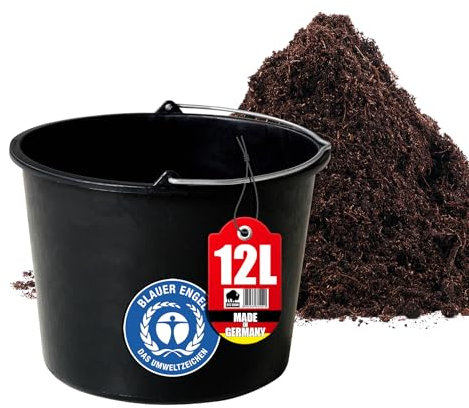 BigDean Baueimer 12l - Mörteleimer mit Henkel - Eimer für Baustelle & Garten - Stabiler Wasserkübel, Betoneimer mit Skala, Blauer Engel, Made in Germany