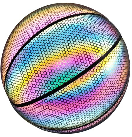 Sporting Goods Reflektierender Basketball, Größe 7, leuchtet im Dunkeln, für Training, Indoor, Outdoor, Nachtspiele, Erwachsene oder Kinder, Basketball-Geschenk (Neonrotes Quadrat)