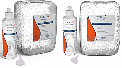 2X Cytolax 5L Ultrasound Gel with 250ml Refill Bottle | 5 Litre Clear Transmission Gel | Non Staining, UKCA CE Certified | 2X 5 Litre
