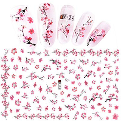 Danlai Fleurs Stickers de l'eau des Ongles Décalques Roses Cerisier Fleur d'arbre avec Feuilles Nail Art Sliders Summer pour Nail Art Décoration