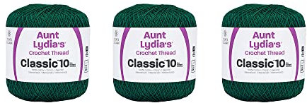 Aunt Lydia Classic Forest Green Häkeln, 3 Stück, 350 Jahre/320 m, Baumwolle, Stärke 10, gehäkelt, 3 Stück