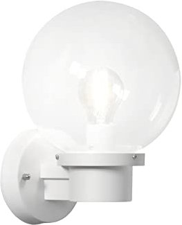 Moderne LED Außenwandleuchte mit Dämmerungsschalter und großer Glas Kugel, Weiß