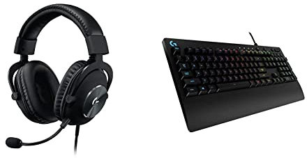 Logitech G PRO X Cuffia Gaming Cablata con Microfono Blue VO!CE, DTS Headphone:X 7.1 e Driver PRO-G da 50 mm, Nero & 13 Prodigy Tastiera Gaming Cablata, LIGHTSYNC RGB, Tasti Retroilluminati, Nero