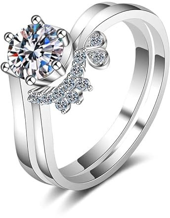 StarGems 0.8ct Moissanit 925 Silber Platiniert&Zirkonia Doppelreihig Klassisch Ring mit sechs Zacken B4760-0.8ct-6