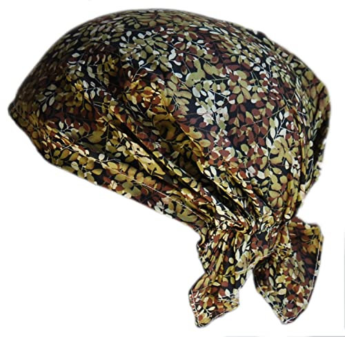 Cool4 Sommer Kopftuch Strand Bandana Meer Beanie Sonne Sonnenschutz Mütze Chemo Cap A04 (Schwarz mit Oliv braunen Floralmuster)