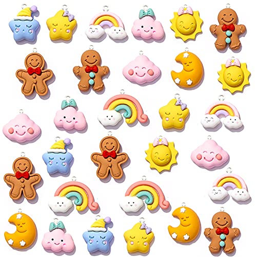 YIEUR 30 Stück Weihnachten Anhänger charms Set Kunststoff, rosa Schmuck Anhänger Lose Charms Christmas für Weihnachten DIY Schmuckherstellung (pink)