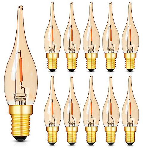 Hcnew Ampoule LED E14 2200K Flamme Basse Puissance C22 Ampoule à Filament LED 0,7W équivalent à 7W,Convient pour les lampes à bougies les lustres et les veilleuses,faible puissance,220V-240V,Lot de 10