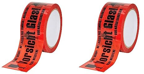 baytronic PP Warn-Klebeband ''Vorsicht Glas'' 66m x 50mm 32μ rot (1x Rolle) (Packung mit 2)