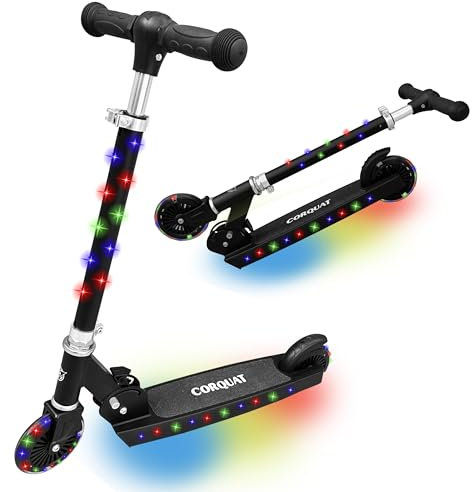 CORQUAT Patinete con Luces led, Patinete Plegable, Altura Ajustable para niños de 3 a 10 años, Scooter Capacidad de Peso hasta 60kg.
