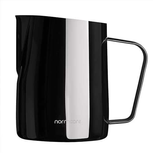 Normcore Milk Pitcher with Round Spout - Espresso Steaming Pitcher - Milk Frothing Jug - Cappuccino Latte Art Barista Cup - Non-Stick Gunblack - 20.3 oz (600 ml)