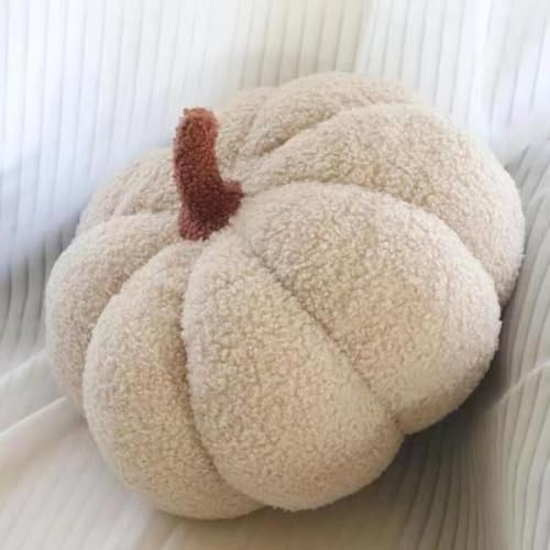 BohrenCL Kürbis Kissen, Kürbis Deko, 3D Plüsch Kürbis Wurfkissen, Halloween Kürbis Kissen Plüschtier, Home Decoration, Sofa Dekoration, 30cm, Milchweiß