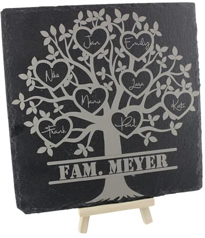 Stammbaum auf Schiefer graviert | personalisiertes Geschenk für die Familie (5 Namen)