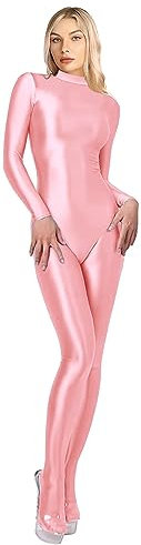 SOFSOT 200D blickdichter Einteiler Badeanzug High Stretch Glänzender Body Reißverschluss Rücken (XL, Rosa)