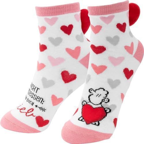 Sheepworld Socken mit Herzen Motiv Hab dich lieb | Damensocken mit Plüschherzen, Größe 36-40 | Geschenk Liebe, Valentinstag, für Sie | 48519