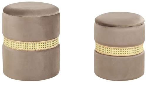 Beliani Runder Polster Pouf aus Samt grau mit Stauraum 2er Set Sitzpouf modern Medford