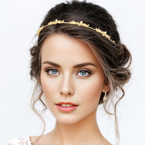 Andibro Braut Haarschmuck,Gold Tiara Damen Hochzeits glänzende Kristall Stirnband Blume Haarreif Diadem für Frauen Mädchen(Butterfly)