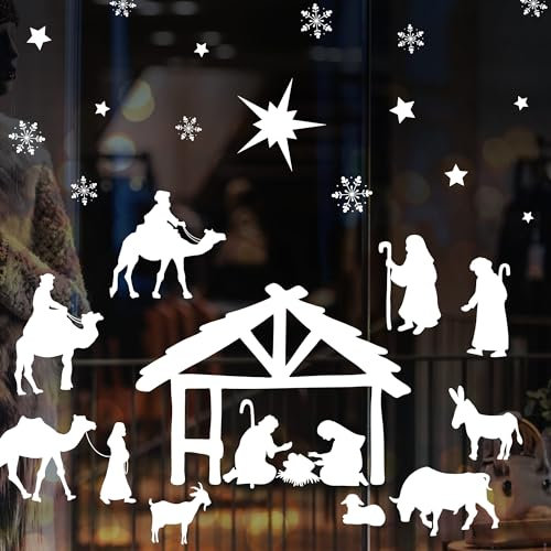 Fensterbild Weihnachten Winter weiße Krippe, Fensteraufkleber, Weihnachtsdekoration wiederverwendbar, 2. A3 Bogen