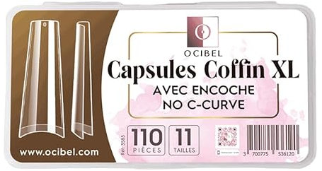 OCIBEL - Capsules Soft Gel Coffin XL No Curve Transparente avec petite encoche - 110 Pièces pour Manucure, Faux Ongles et Nail Art